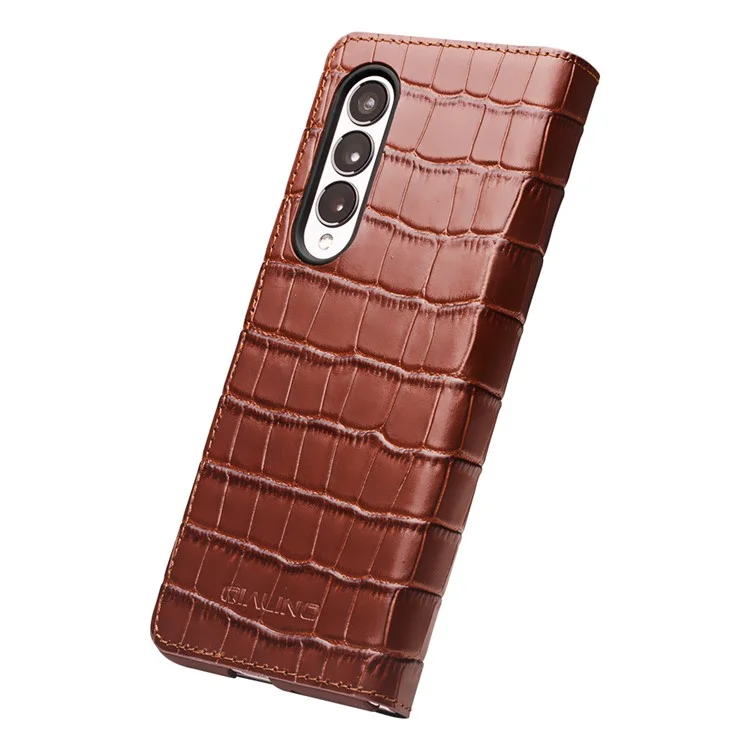 Чехол для телефона QIALINO из текстуры крокодиловой кожи для Samsung Galaxy Z Fold4 5G, деловой стиль, противоударный чехол из воловьей кожи - коричневый