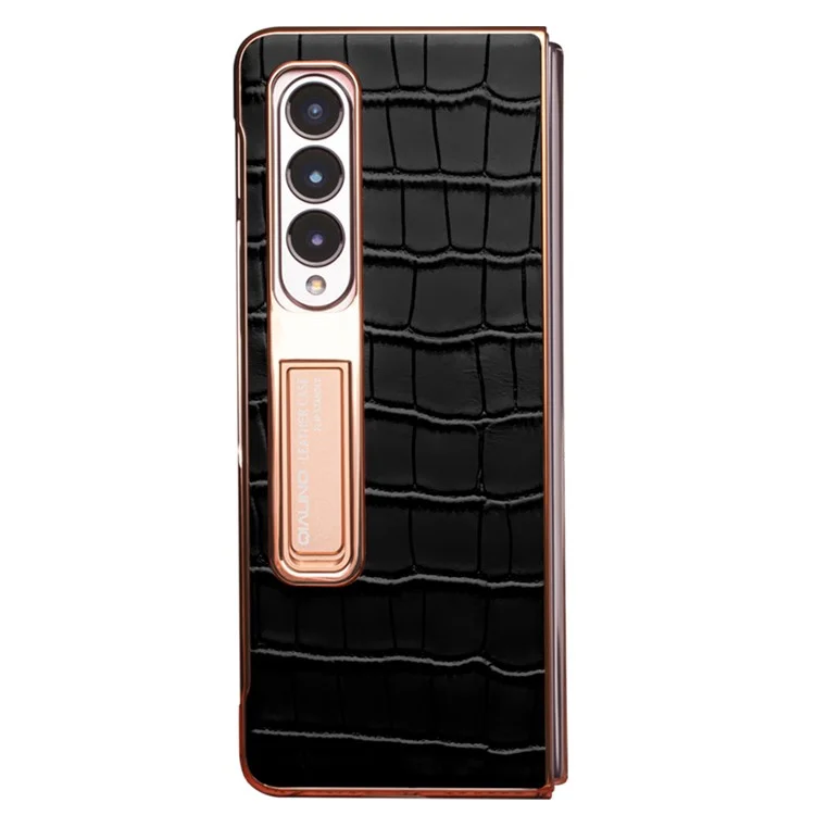 Caixa de Telefone Eletroplatada Qialino Para Samsung Galaxy Z Fold4 5g Cappa de PC Rígida Para Choque Chusta Vista de Telefone Vista de Telefone Com Filme de Vidro Temperado - Preto