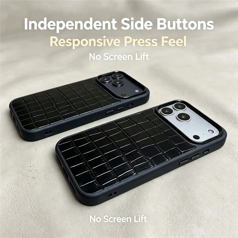For iPhone 18 Pro Max / 17 Pro Max Case Genuine Cow Leather Crocodile Bamboo Grain Pattern Shockproof Phone Cover - Black