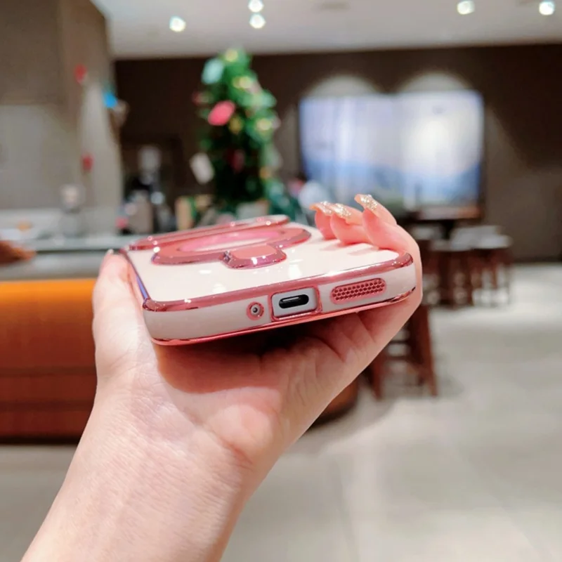 Für Google Pixel 9 Pro XL Hülle mit Ständer, Galvanik, Herz-Druck, TPU-Rückseite - Rosé