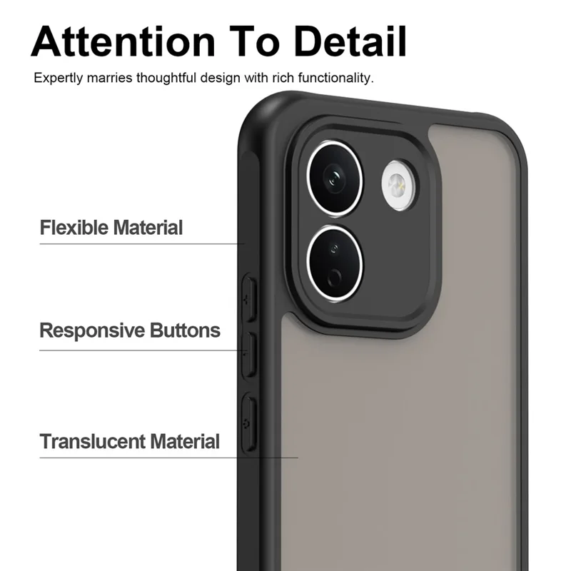 Für Xiaomi Redmi Note 17 Pro Max 5G / Note 17 Pro+ 5G Hülle Matt durchsichtig PC + TPU Handyrückseite – Schwarz