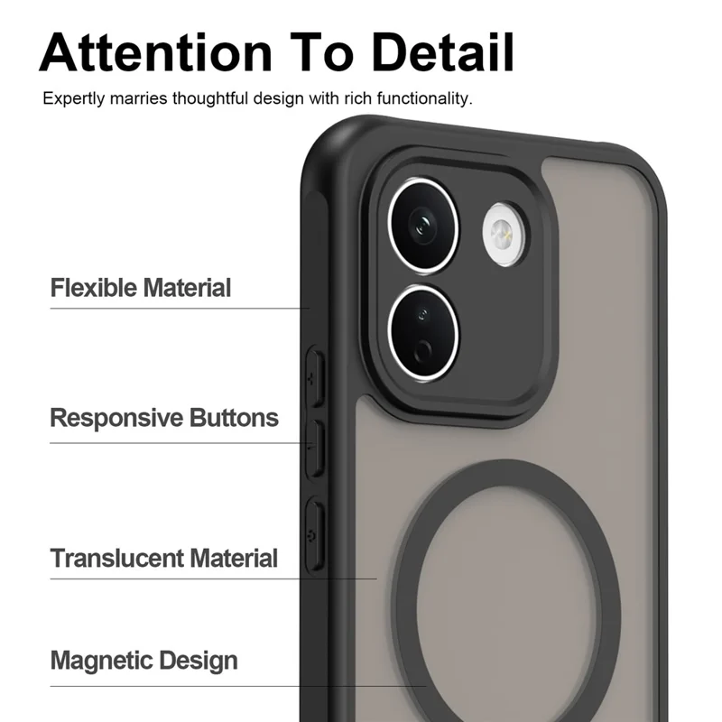 Bulk Purchasing for Xiaomi Redmi Note 17 Pro Max 5G / Note 17 Pro+ 5G Magnetic Case Anti Drop Matte PC + TPU Phone Cover - Black
