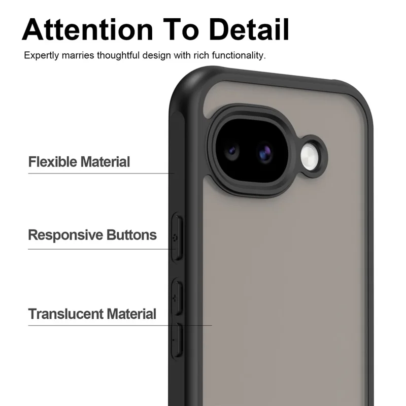 For Google Pixel 11a Case Frosted Translucent PC + TPU Phone Back Cover - Black