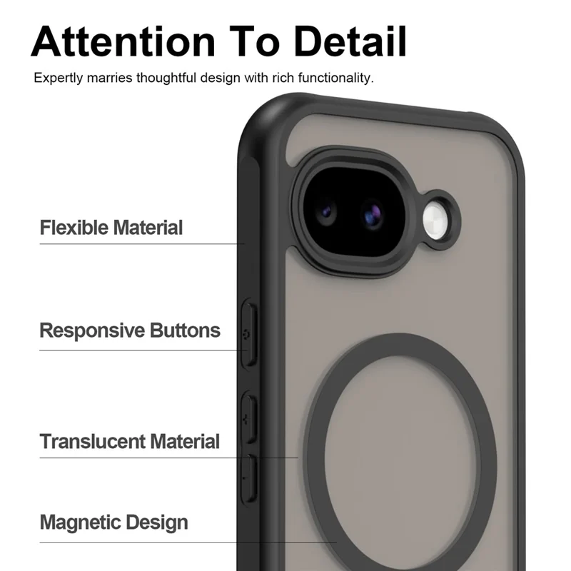 Indkøb i bulk af Google Pixel 11a magnetisk hylster mod fald, matdækket PC + TPU telefonbeskytning - Sort