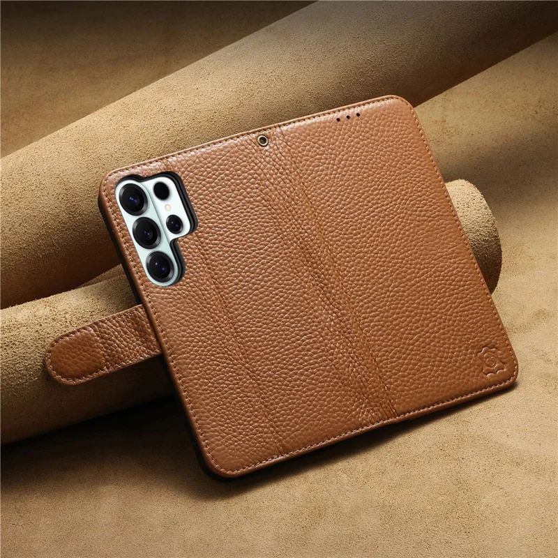For Samsung Galaxy S25 Ultra Case RFID Blocking Wallet Split Leather Phone Cover - Brown