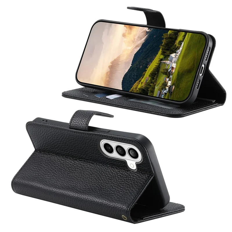 For Samsung Galaxy S26 FE Case RFID Blocking Wallet Split Leather Phone Cover - Black