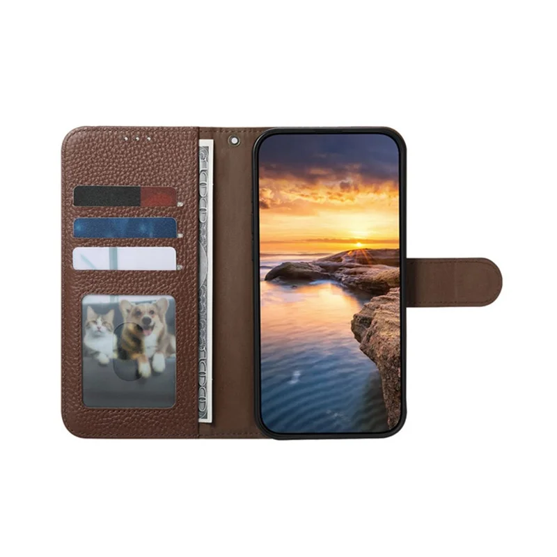 For Samsung Galaxy S25 FE Case RFID Blocking Wallet Split Leather Phone Cover - Dark Brown