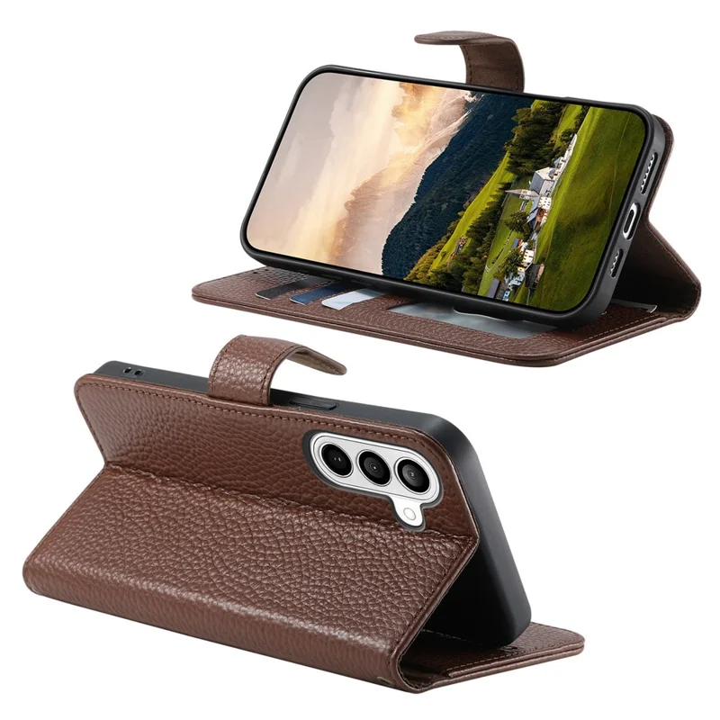 For Samsung Galaxy S25 FE Case RFID Blocking Wallet Split Leather Phone Cover - Dark Brown