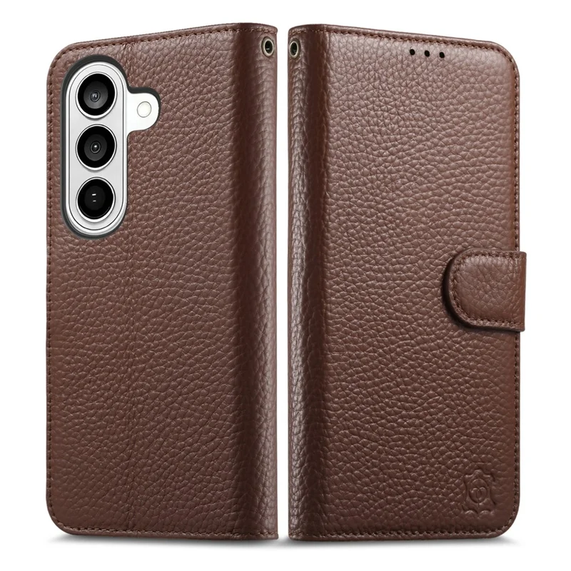 For Samsung Galaxy S25 FE Case RFID Blocking Wallet Split Leather Phone Cover - Dark Brown