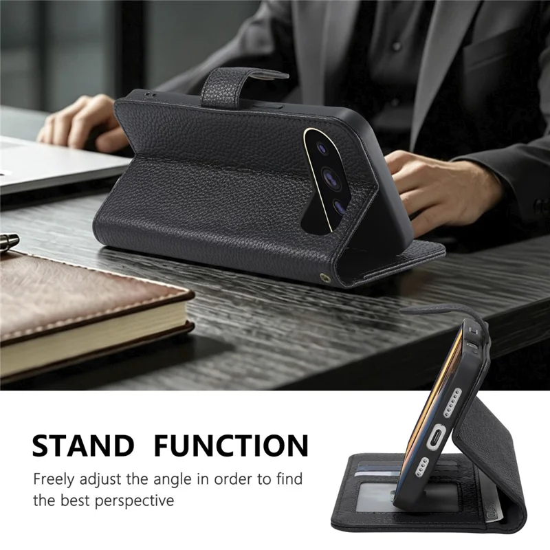 Cover per Google Pixel 11 Pro / Pixel 11 con Portafoglio in Vera Pelle Scamosciata e Protezione RFID - Nero
