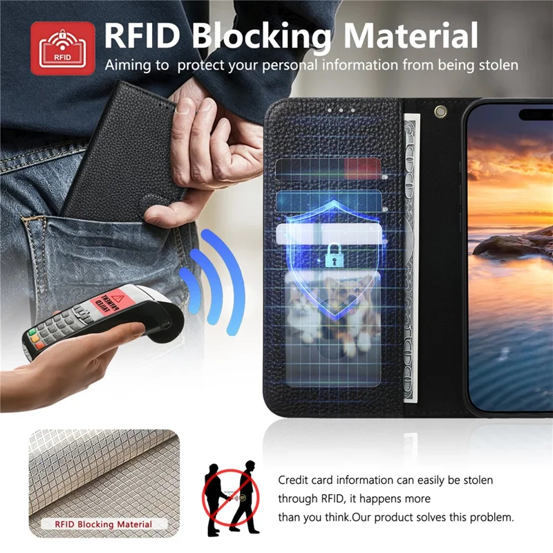 Til Google Pixel 11 Pro XL Etui med RFID-blokerende Wallet og Split-læder Telefonbeskyttelse - Sort