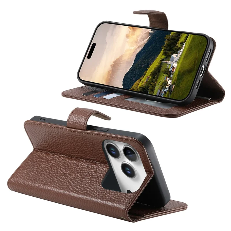 For iPhone 18 Pro Max / 17 Pro Max Case RFID Blocking Wallet Split Leather Phone Cover - Dark Brown