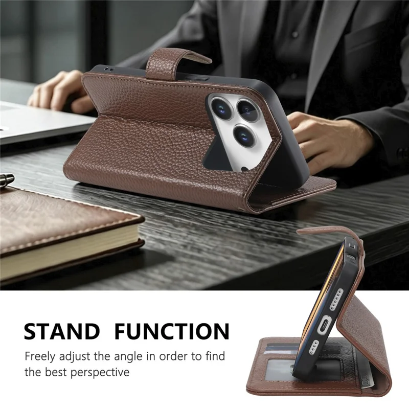 For iPhone 18 Pro Max / 17 Pro Max Case RFID Blocking Wallet Split Leather Phone Cover - Dark Brown