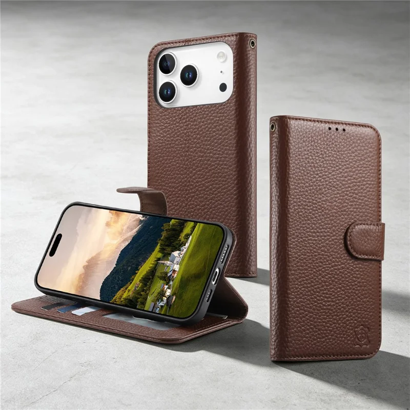 For iPhone 18 Pro Max / 17 Pro Max Case RFID Blocking Wallet Split Leather Phone Cover - Dark Brown