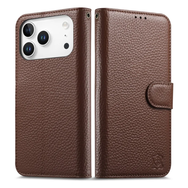 For iPhone 18 Pro Max / 17 Pro Max Case RFID Blocking Wallet Split Leather Phone Cover - Dark Brown