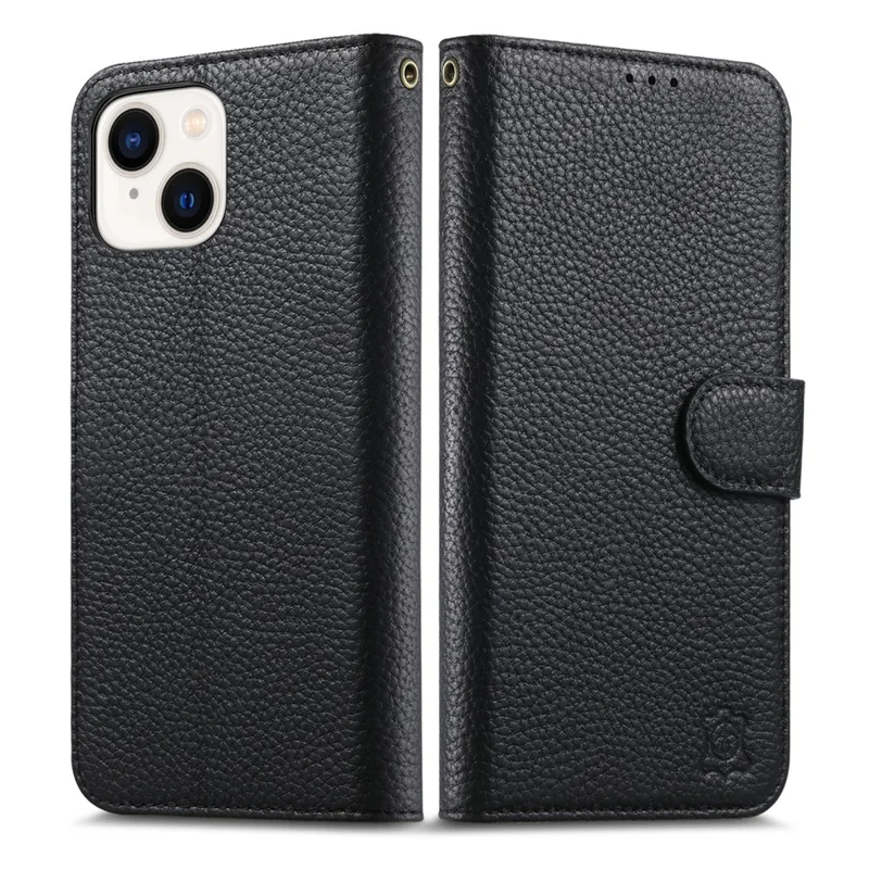 For iPhone 15 Case RFID Blocking Wallet Split Leather Phone Cover - Black