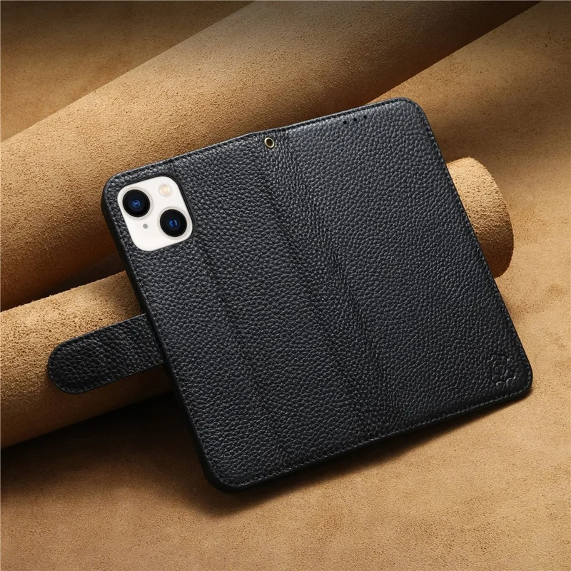 For iPhone 15 Case RFID Blocking Wallet Split Leather Phone Cover - Black