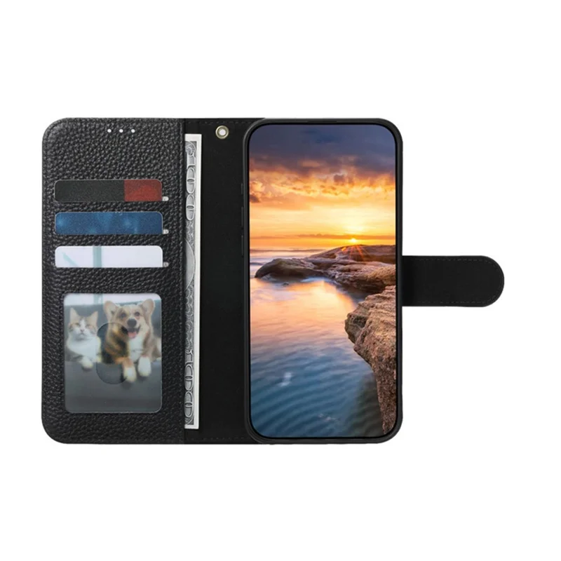 For iPhone 15 Pro Max Case RFID Blocking Wallet Split Leather Phone Cover - Black