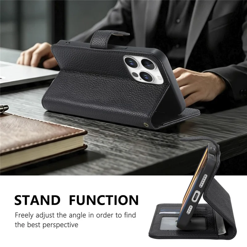 For iPhone 15 Pro Max Case RFID Blocking Wallet Split Leather Phone Cover - Black