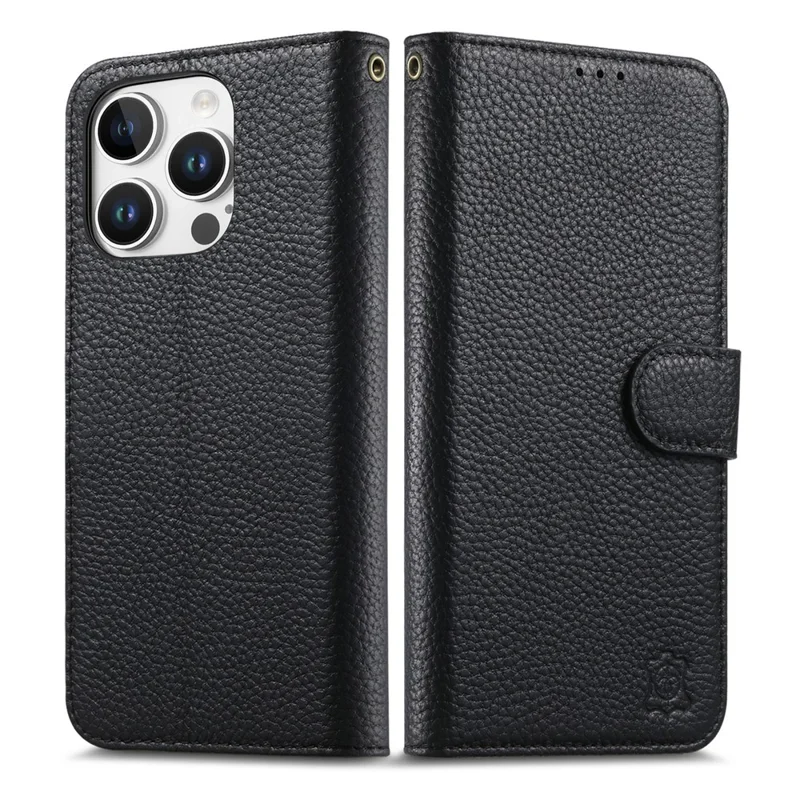 For iPhone 15 Pro Max Case RFID Blocking Wallet Split Leather Phone Cover - Black