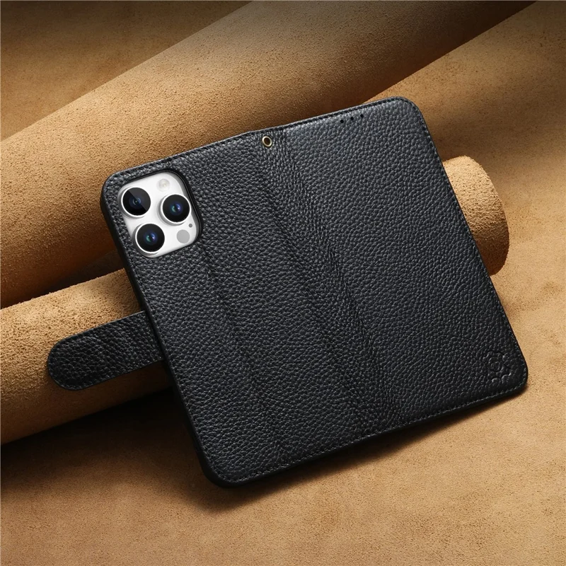 For iPhone 15 Pro Max Case RFID Blocking Wallet Split Leather Phone Cover - Black