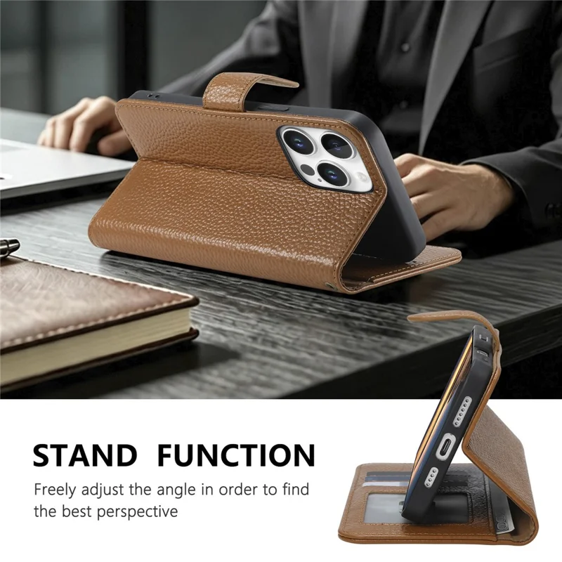 For iPhone 14 Pro Max Case RFID Blocking Wallet Split Leather Phone Cover - Brown