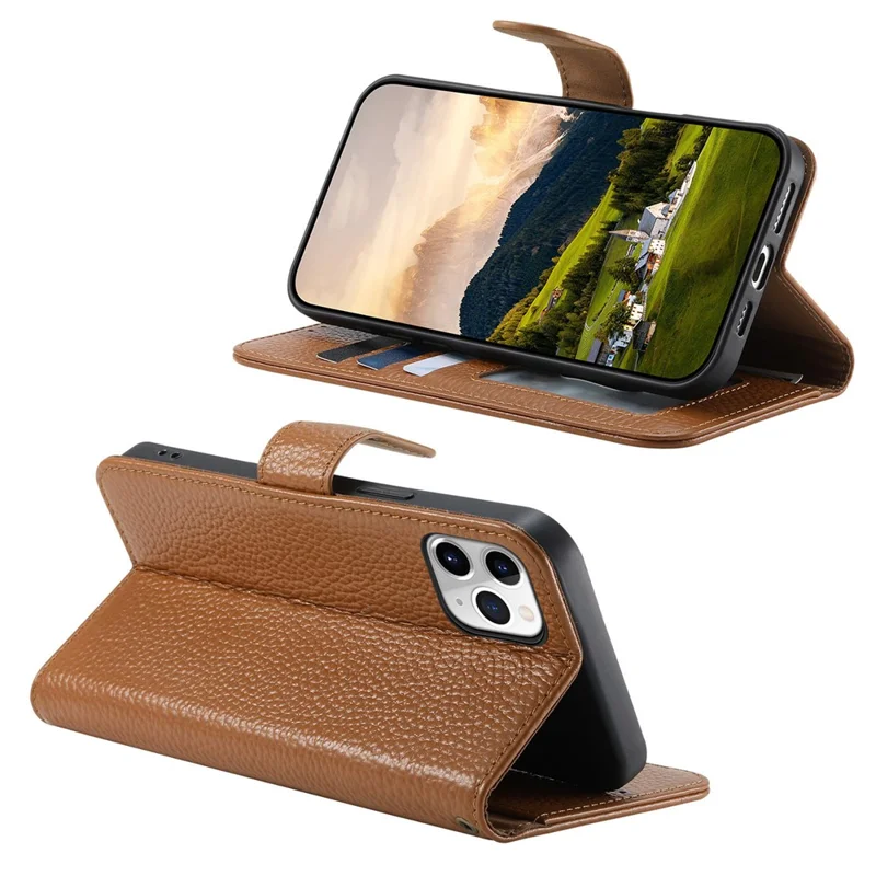 For iPhone 12 Pro Max Case RFID Blocking Wallet Split Leather Phone Cover - Brown