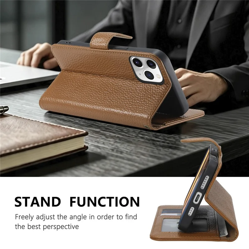 For iPhone 12 Pro Max Case RFID Blocking Wallet Split Leather Phone Cover - Brown