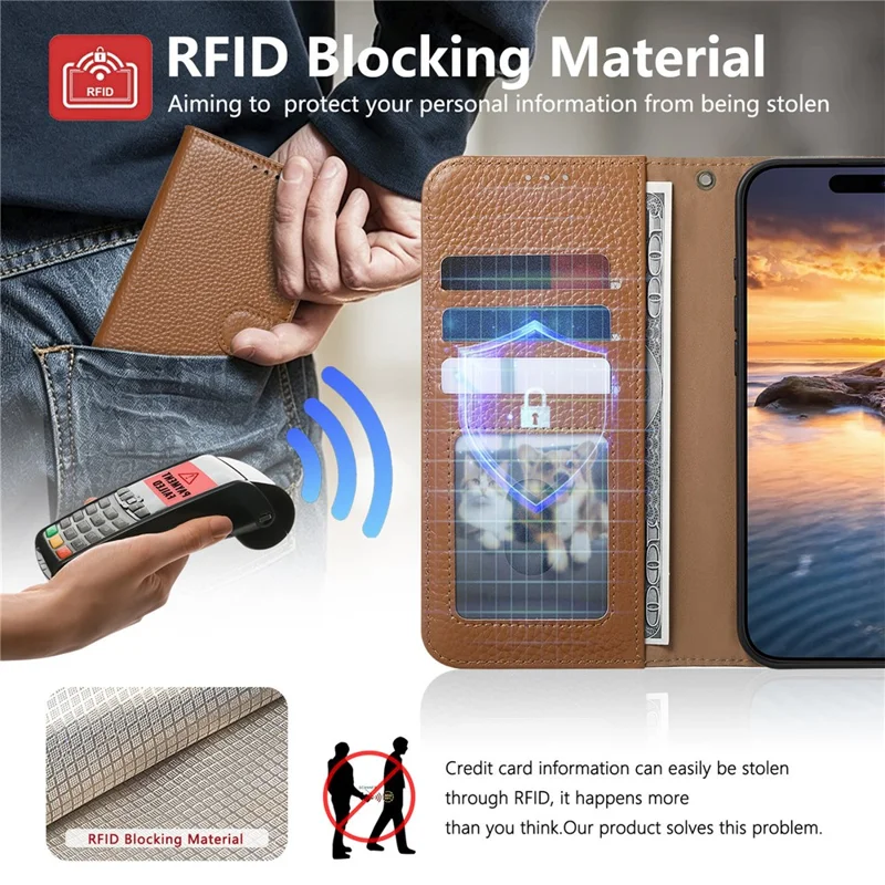 Чехол для Nothing Phone (4b) с RFID-защитой, бумажник, расщепленная кожа - Коричневый