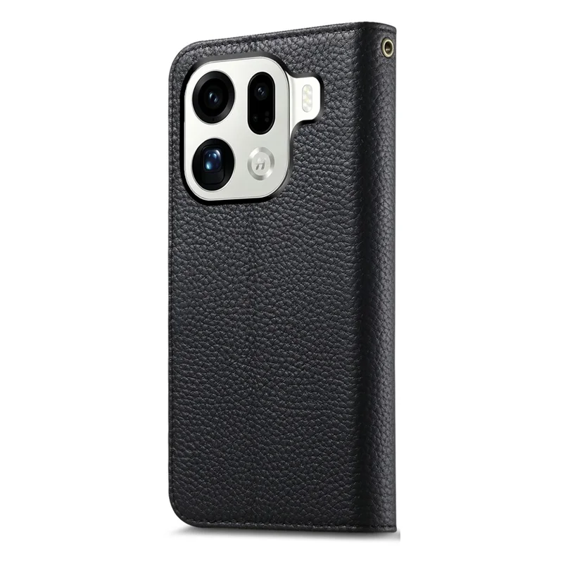 Oppo Find X9 Pro 5G-hoesje met RFID-blokkering, portemonnee, gespleten leer, telefoonhoes - Zwart