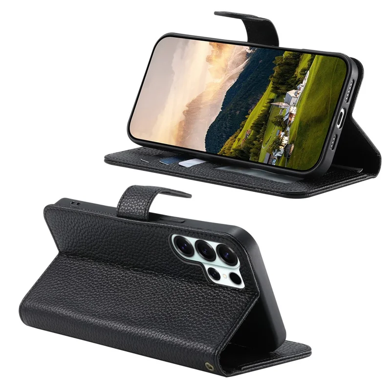 For Samsung Galaxy S24 Ultra Case RFID Blocking Wallet Split Leather Phone Cover - Black