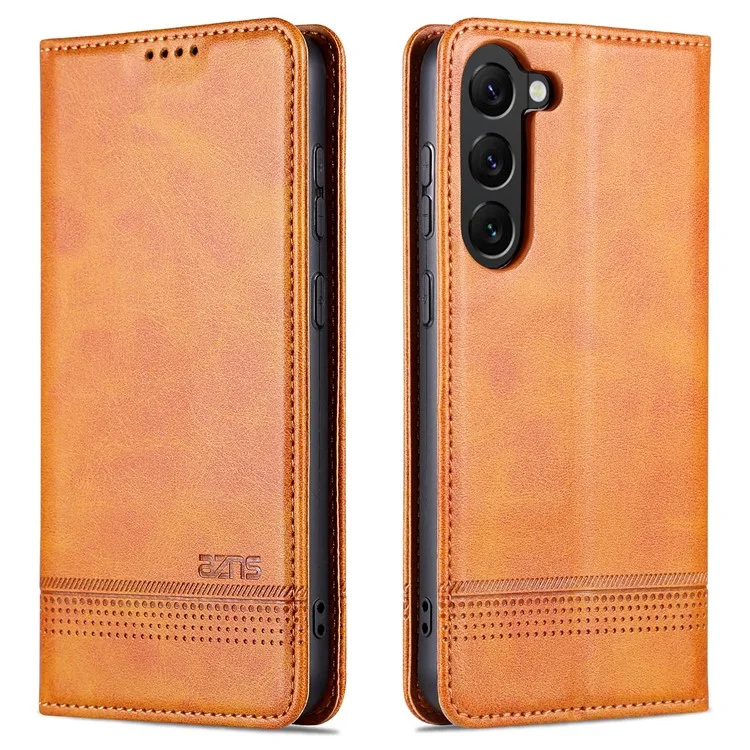 AZNS For Samsung Galaxy S23+ Cowhide Texture Phone Case PU Leather Adjustable Stand Wallet Magnetic Auto-absorbed Cover - Brown