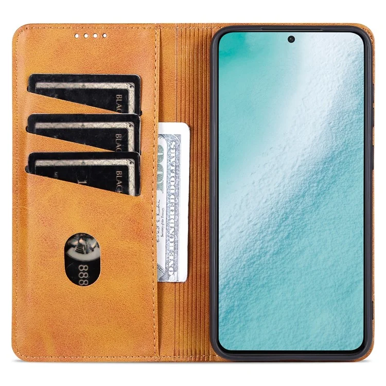 AZNS For Samsung Galaxy S23+ Cowhide Texture Phone Case PU Leather Adjustable Stand Wallet Magnetic Auto-absorbed Cover - Brown