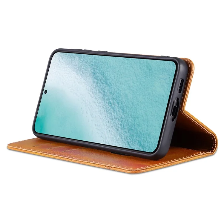 AZNS For Samsung Galaxy S23+ Cowhide Texture Phone Case PU Leather Adjustable Stand Wallet Magnetic Auto-absorbed Cover - Brown