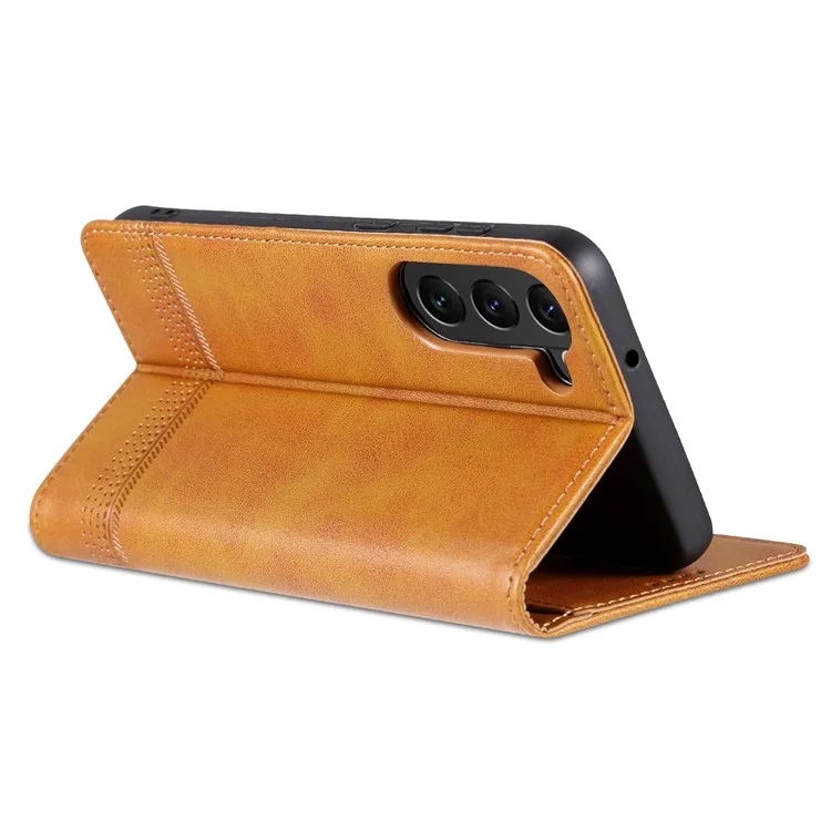AZNS For Samsung Galaxy S23+ Cowhide Texture Phone Case PU Leather Adjustable Stand Wallet Magnetic Auto-absorbed Cover - Brown