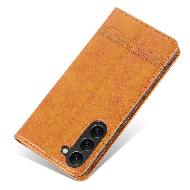 AZNS For Samsung Galaxy S23+ Cowhide Texture Phone Case PU Leather Adjustable Stand Wallet Magnetic Auto-absorbed Cover - Brown