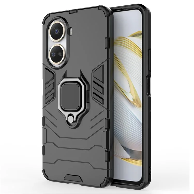 Carcasa protectora para Huawei nova 10 SE 4G Anillo Soporte para teléfono Funda Móvil PC+TPU - Negro