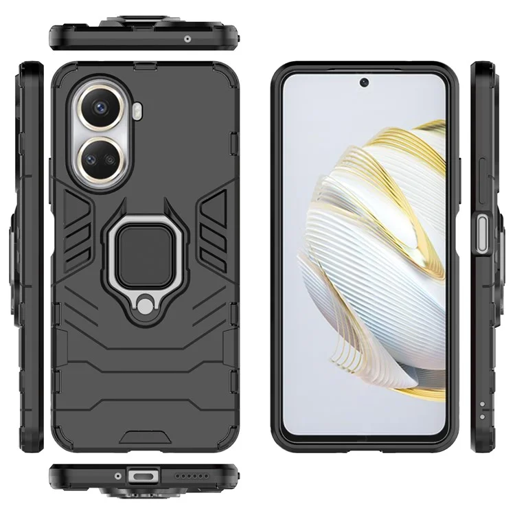 Carcasa protectora para Huawei nova 10 SE 4G Anillo Soporte para teléfono Funda Móvil PC+TPU - Negro
