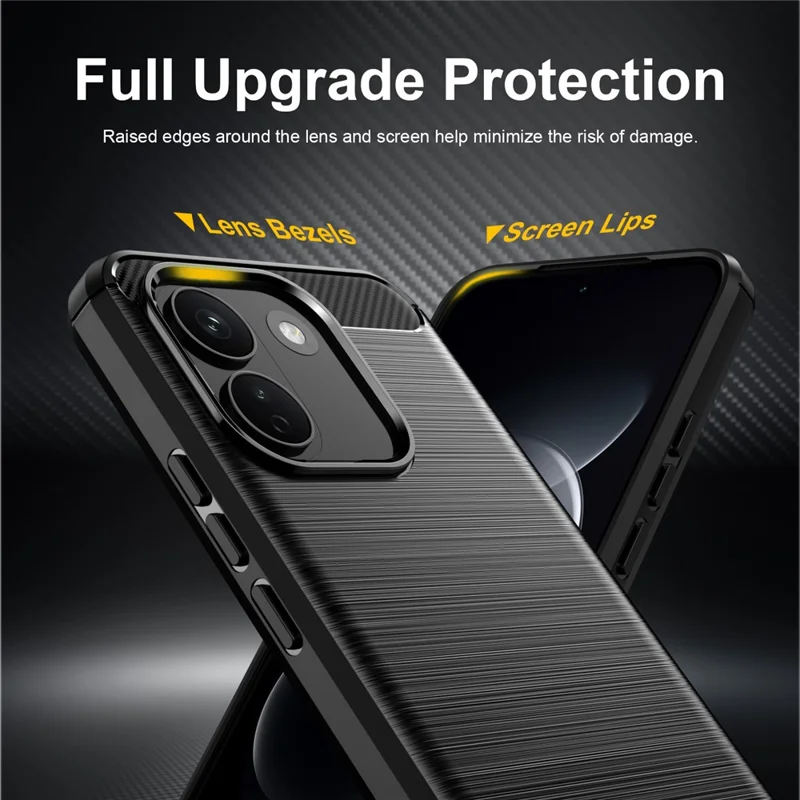 For Xiaomi Redmi Note 17 Pro Max 5G / Note 17 Pro+ 5G TPU Case Protective Phone Cover Carbon Fiber Texture Brushed - Black