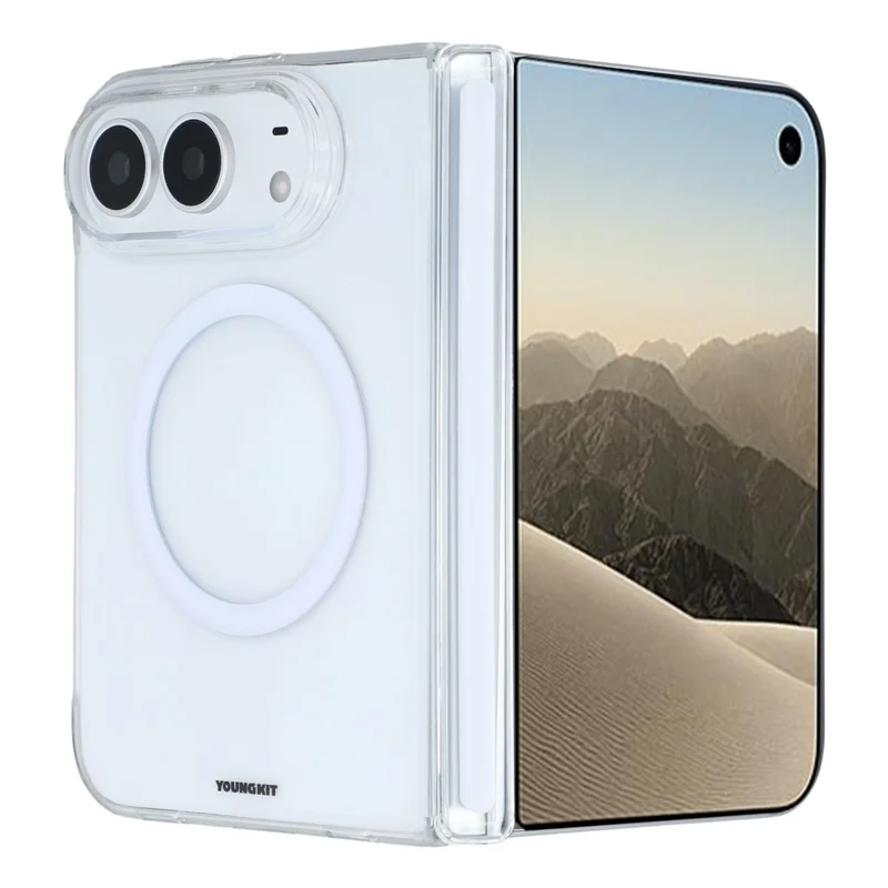 YOUNGKIT لجهاز iPhone Duo غطاء هاتف مغناطيسي من مادة البولي كربونات مع مفصل/إطار أمامي - شفاف