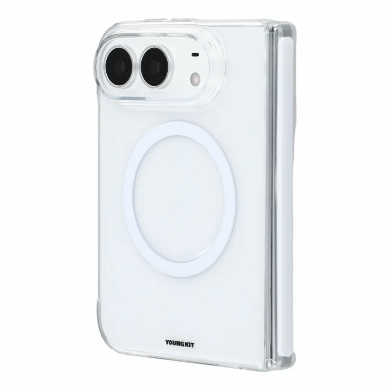 YOUNGKIT لجهاز iPhone Duo غطاء هاتف مغناطيسي من مادة البولي كربونات مع مفصل/إطار أمامي - شفاف