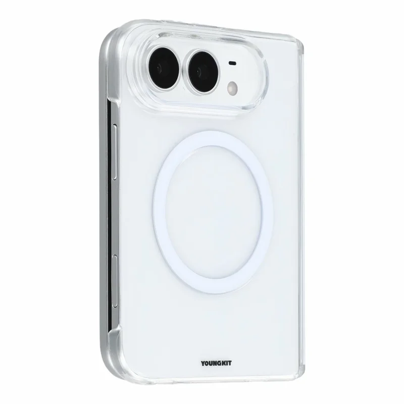 YOUNGKIT لجهاز iPhone Duo غطاء هاتف مغناطيسي من مادة البولي كربونات مع مفصل/إطار أمامي - شفاف