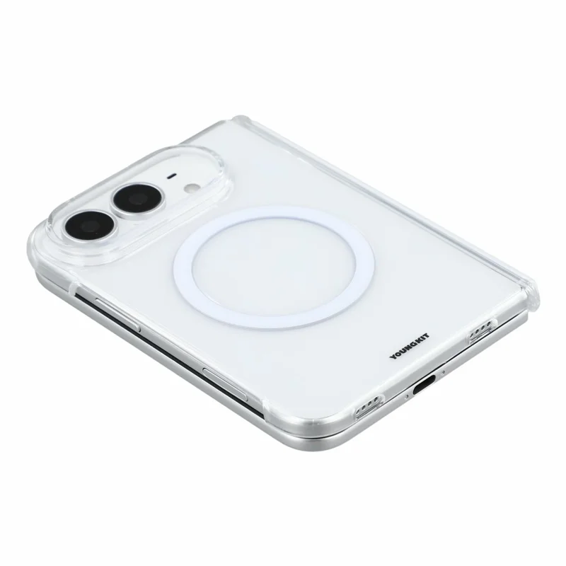 YOUNGKIT لجهاز iPhone Duo غطاء هاتف مغناطيسي من مادة البولي كربونات مع مفصل/إطار أمامي - شفاف