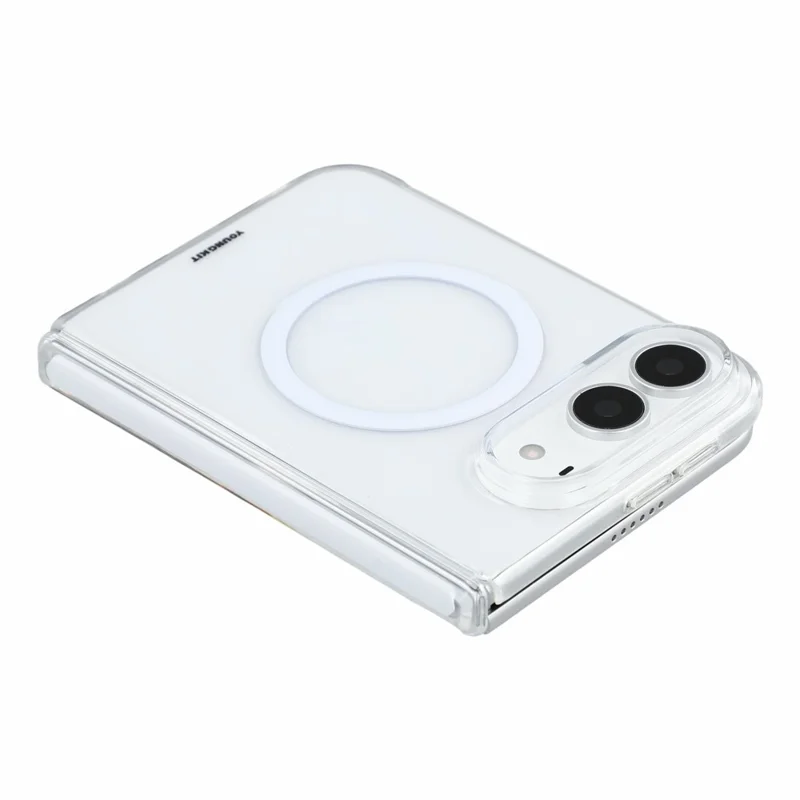 YOUNGKIT لجهاز iPhone Duo غطاء هاتف مغناطيسي من مادة البولي كربونات مع مفصل/إطار أمامي - شفاف