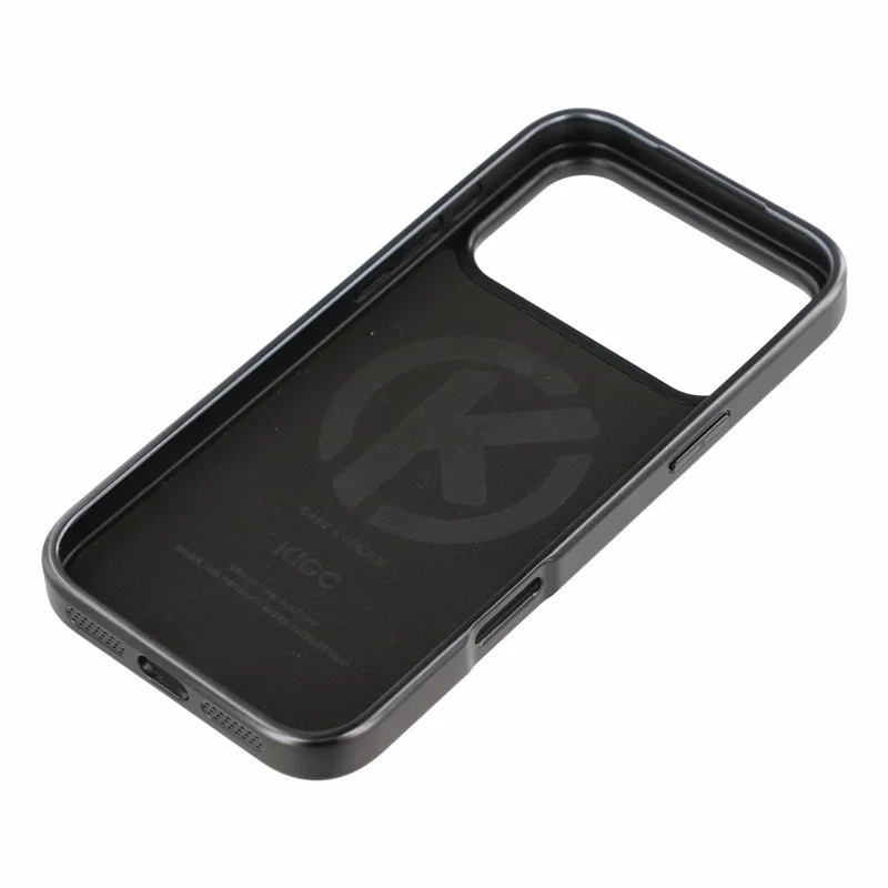 KIGC til iPhone 18 Pro Max / 17 Pro Max hylster i læder + PC + TPU med elektropladering og kortlomme - Sort