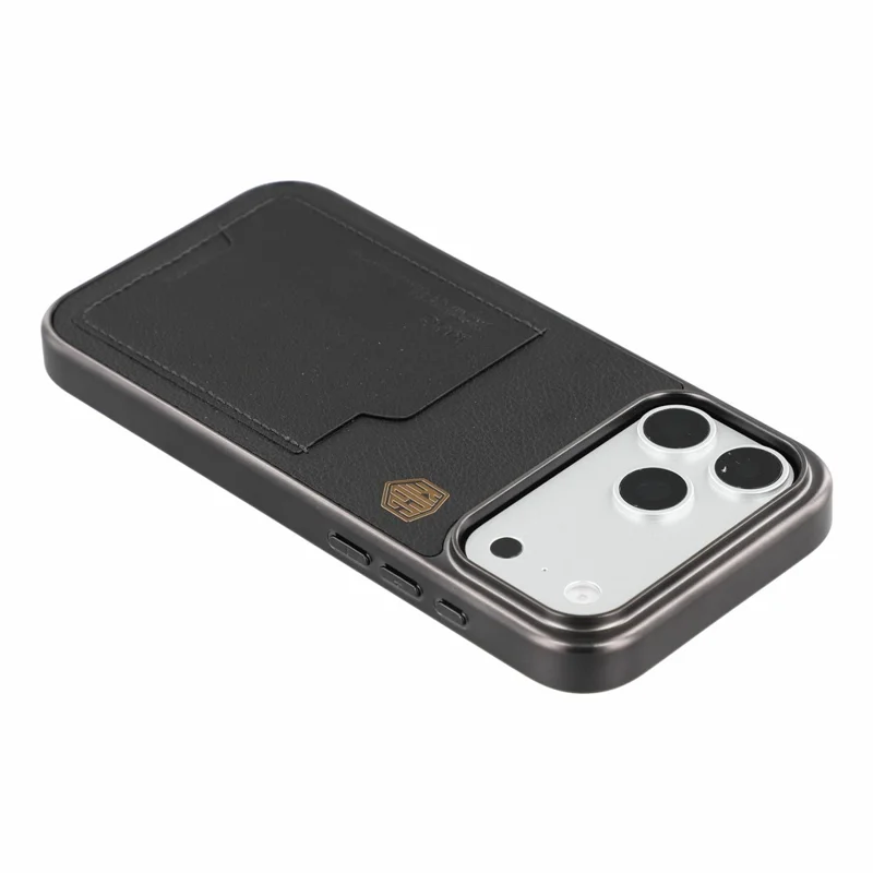 KIGC til iPhone 18 Pro Max / 17 Pro Max hylster i læder + PC + TPU med elektropladering og kortlomme - Sort