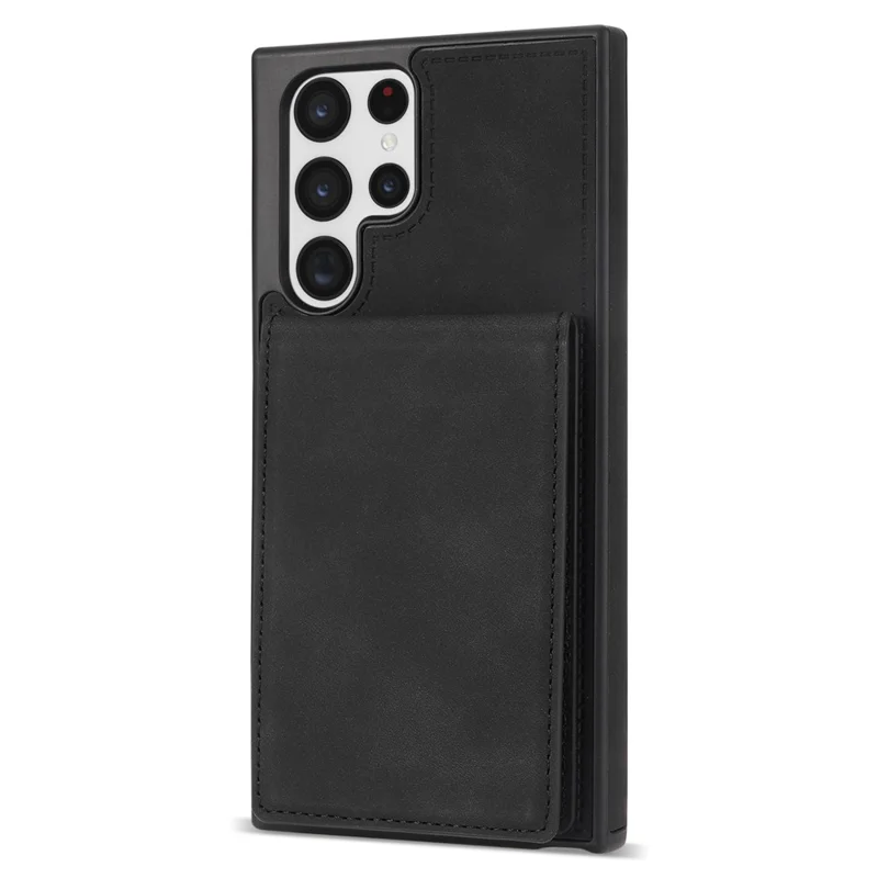 Back Cover for Samsung Galaxy S23 Ultra, Kickstand Design Scratch Proof Solid Color Phone Case RFID Blocking Multiple Card Slots Vertical Flip PU Leather Coated TPU Shell - Black