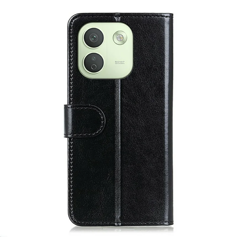 For Xiaomi Redmi Note 17 Pro Max 5G Case Crazy Horse Texture PU Leather Phone Stand Cover - Black