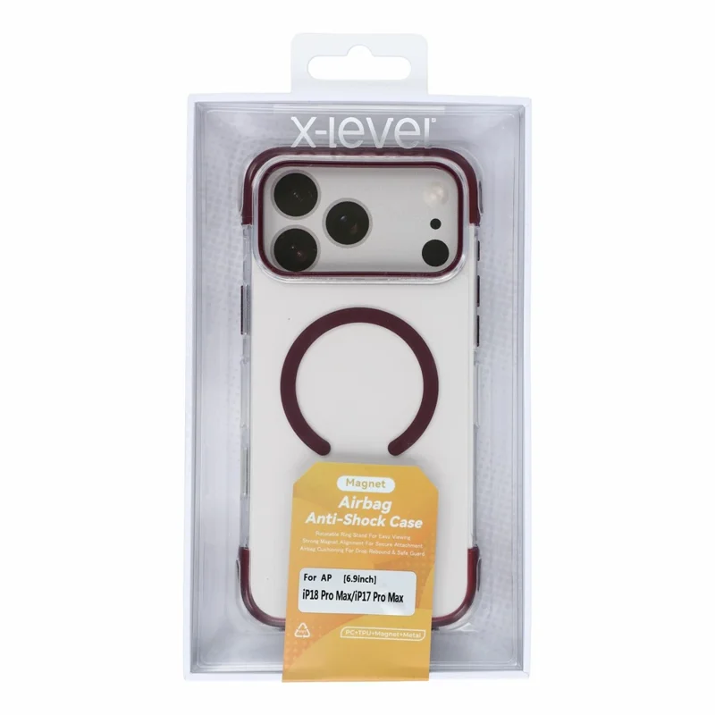 X-LEVEL for iPhone 18 Pro Max / 17 Pro Max Case Compatible with MagSafe PC TPU Anti-drop Airbag Phone Cover - Cherry Red