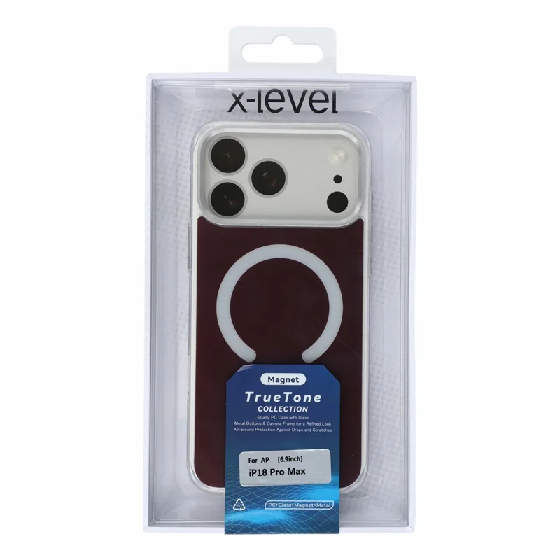 X-LEVEL for iPhone 18 Pro / 17 Pro Magnetic Case Compatible with MagSafe PC + Glass Phone Cover - Cherry Red
